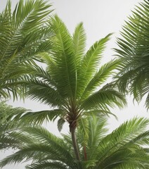 Naklejka premium Single palm tree, lush green fronds, against bright white , mexico, caribbean, palm tree