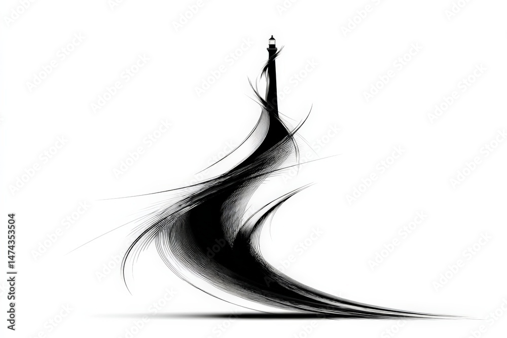 Poster Artistic representation of a lighthouse with flowing lines and abstract design