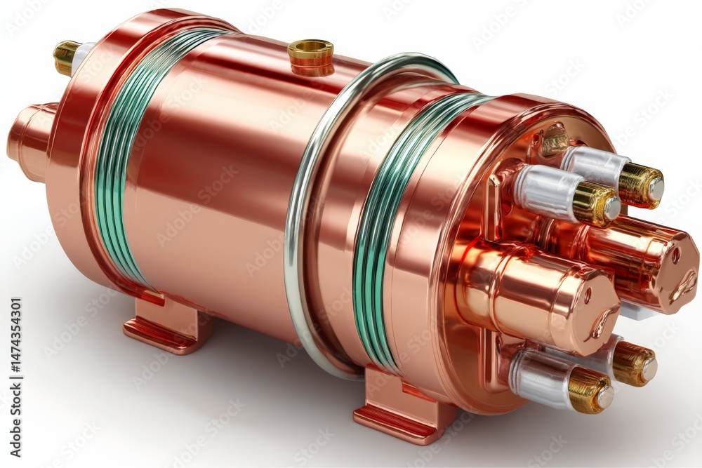 Aufkleber copper fuel pump viewed from the side, showcasing intricate design and multiple connections for auto