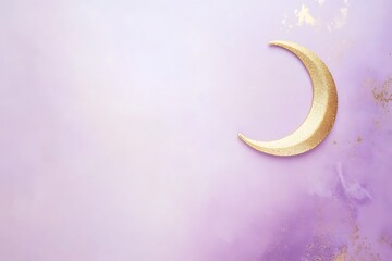 Minimalist Eid ul Azha template featuring a pastel lavender background, shimmering golden crescent moon in the corner, and wide clear space for elegant text