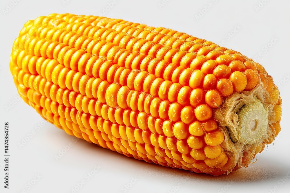 Poster bright yellow corn cob showcasing vibrant kernels and texture on a neutral background