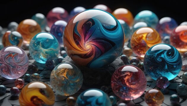 A collection of swirling vortex orbs, displaying iridescent and flowing colors