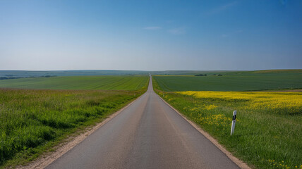 Sunny Countryside Road Trip Scene Summer Landscape