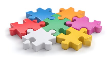 Obraz premium Cheerful 3D Cartoon Puzzle Piece Connecting for Teamwork Branding
