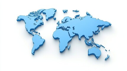 Obraz premium A blue 3D world map showing all continents on a white background.