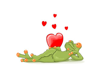 Romantic dreams of frog lying on side