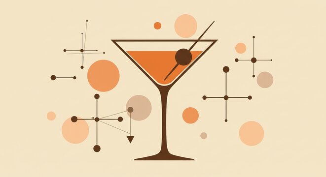 Retro cocktail design with geometric shapes for bar and lounge decor