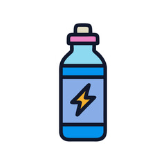 Blue sports energy drink bottle with lightning label