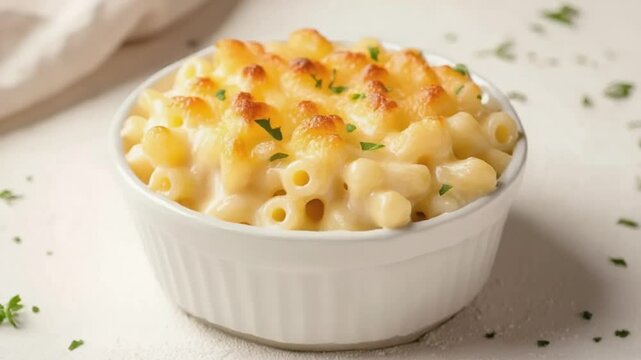 Serving Mac and Cheese in White Bowl Close Up