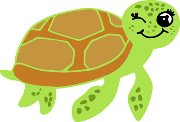 Winking and smiling turtle cartoon