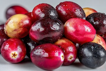 Obraz premium Fresh cranberries glistening with water droplets in a close-up display showcasing their vibrant colors and textures