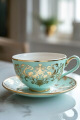 Elegant Teacup Still Life Close Up on Marble Surface in Natural Light for Afternoon Tea Service