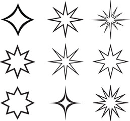 Fototapeta premium Hand-Drawn Starburst and Sparkle Icons – Minimalist Retro Star Vector Set
