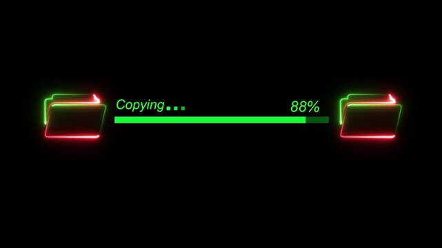 File transfer from computer folder to folder neon line animation Isolated on black background