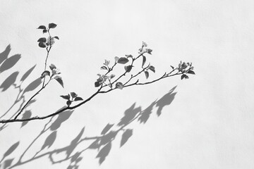 Naklejka premium Delicate branch casts shadows on a light surface
