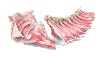 ribs and animal meat soft pastel watercolor