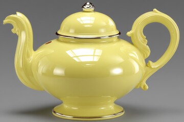 Bright yellow teapot with elegant design and shiny finish on a neutral background