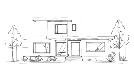 Modern house sketch showcases contemporary architectural design style