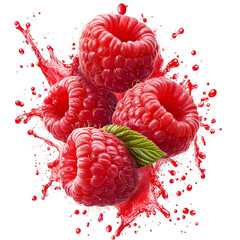 Organic raspberry with a splash on a transparent background