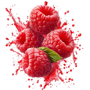 Organic raspberry with a splash on a transparent background