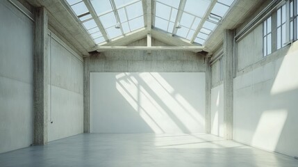 Obraz premium Concrete walls and high ceilings with skylights inside an industrial storage facility