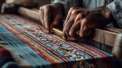 Skilled Artisan Weaving Vibrant Textiles for Craft and Artisan Branding