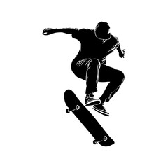 Skateboarder flipping board silhouette
