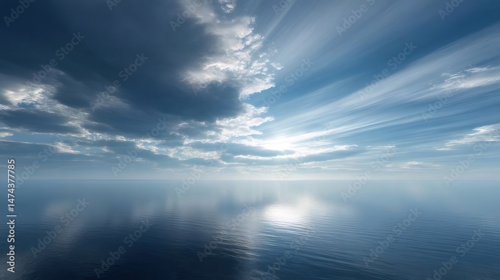 Aufkleber 穏やかな水面と晴れた青空が広がる日の出の景色 空の太陽光が海に反射する 日本語
