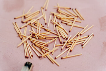 Conceptual image series using matches — new, burned, and burning — to represent stages of burnout, emotional fatigue, and mental exhaustion
