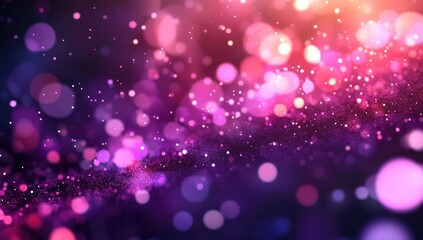 Abstract bokeh explosion of vibrant, swirling, pink, purple, and magenta colors.  Particles and light effects create a dynamic, festive, and magical atmosphere