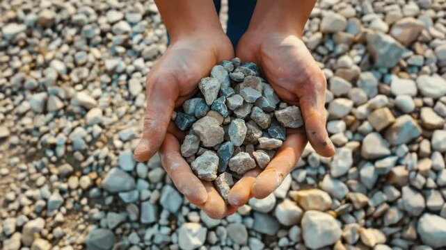close-up of rubble in hands. Selective focus