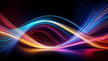Fototapeta premium vibrant abstract waveforms with colorful light trails and smooth curves on a dark background