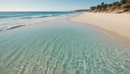 Sun-kissed sand meets gentle turquoise waves, a tranquil coastal scene , shore, seascape