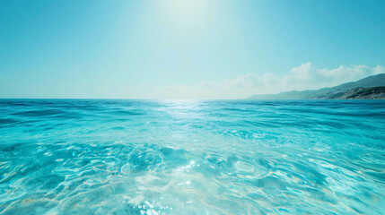 A beautiful landscape of the azure coastline and sea, sparkling on a sunny day, a clear, pearl-like azure sea.