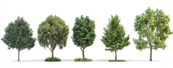 Fototapeta premium A set of various trees isolated on a white background, vector illustration. A collection of different types.