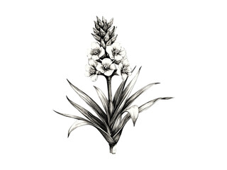 Vintage Yucca Flower Engraving, trendy botanical sketch, floral print, yucca bloom, nature illustration, antique style, black flower sketch, vintage decor, engraving art, nature design
