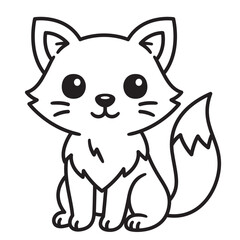 Vector little fox. Simple drawing, black contour. Isolated on white background background.