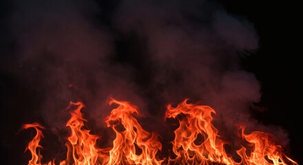 Bright Orange Flames Burning with Smoke Against a Dark Background