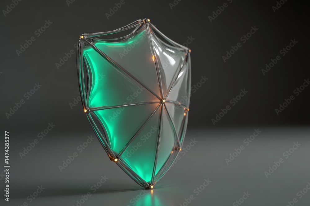 Aufkleber modern futuristic shield design with glowing accents showcased in a minimalistic setting