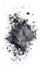 Fototapeta premium Pile of Dark Gray Ash on White Background, Top View, Studio Shot, Abstract Texture, Minimalist Composition, Isolated