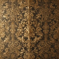 Intricate damask floral wallpaper, regal gold accents, wallpaper, baroque, stylish