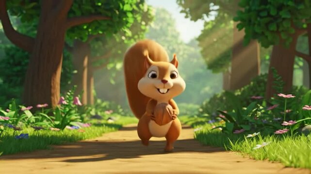 Animated Squirrel in Sunny Forest Path