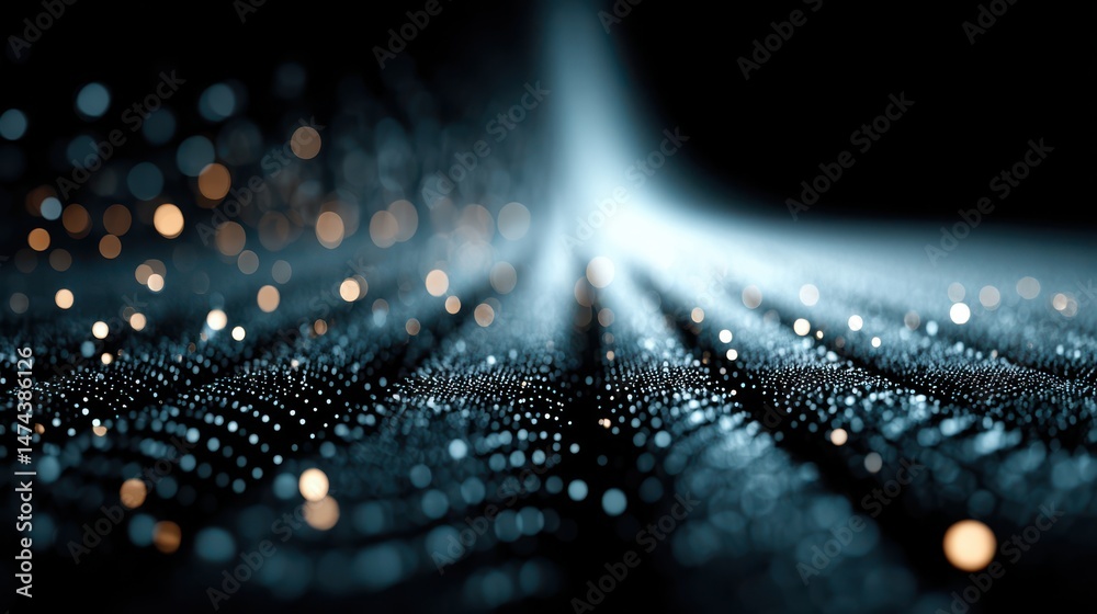 Poster 3d abstract dark blue background with dots pattern vector design technology theme dimensional dotted flow in perspective big data nanotechnology,stock photo