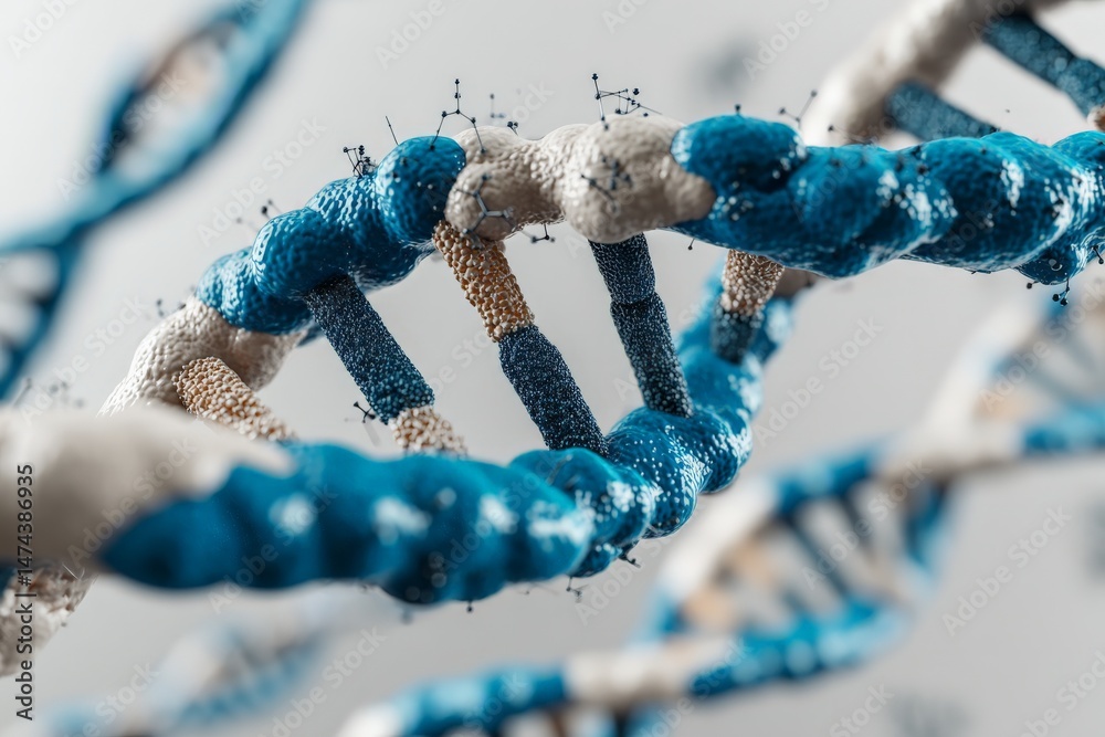 Aufkleber Detailed depiction of a DNA double helix structure showcasing intricate molecular design and color variations