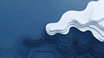 Fototapeta premium Elegant blue abstract paper cut background with topographic contour lines