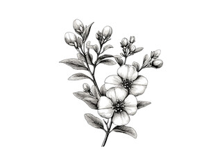Hand-drawn Waxflower bloom, engraved vintage botanical print, retro flower illustration, black sketch, flora, antique decor, trendy floral art, old engraving, vintage style, waxflower sketch