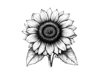Fototapeta premium Vintage Engraved Sunflower, Black Sketch Botanical Art, Hand-Drawn Floral Design, Antique Bloom Illustration, Wall Print, Nature Wildflower, Trendy Flower Artwork, Rustic Wall Decor