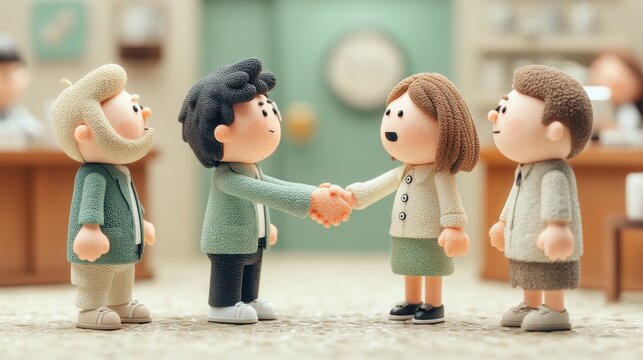 3d illustration, cute cartoon business people shaking hands during meeting.stock image