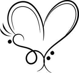 Abstract Black Line Art Heart Design Elegant Minimalist Vector Illustration