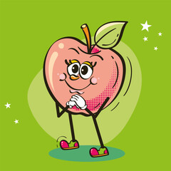 Cheerful Apple Mascot Character on Green Background